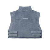 Short Hollow-out Denim Stand Collar Vest Men's Workwear Sleeveless Vest
